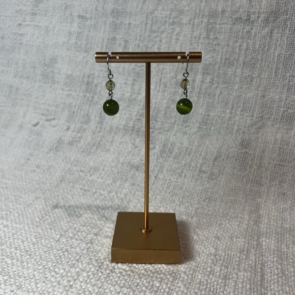 Green Crystal Beaded Drop Dangle Earrings Retro Preppy Y2K Streetwear